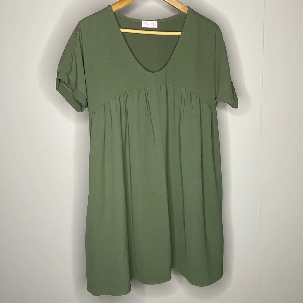 Pink Lily Connect To Your Heart Dress in Olive - Picture 2 of 6